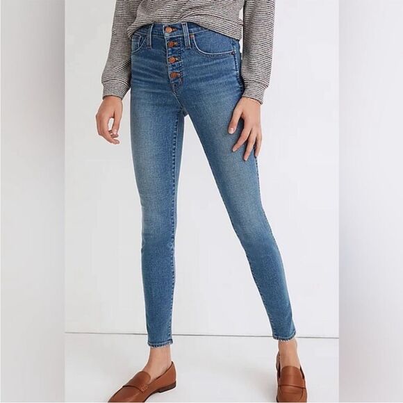 Madewell Button Fly 10” High-Rise Skinny w Frayed Edges Denim Jeans Size 26 - Picture 1 of 9